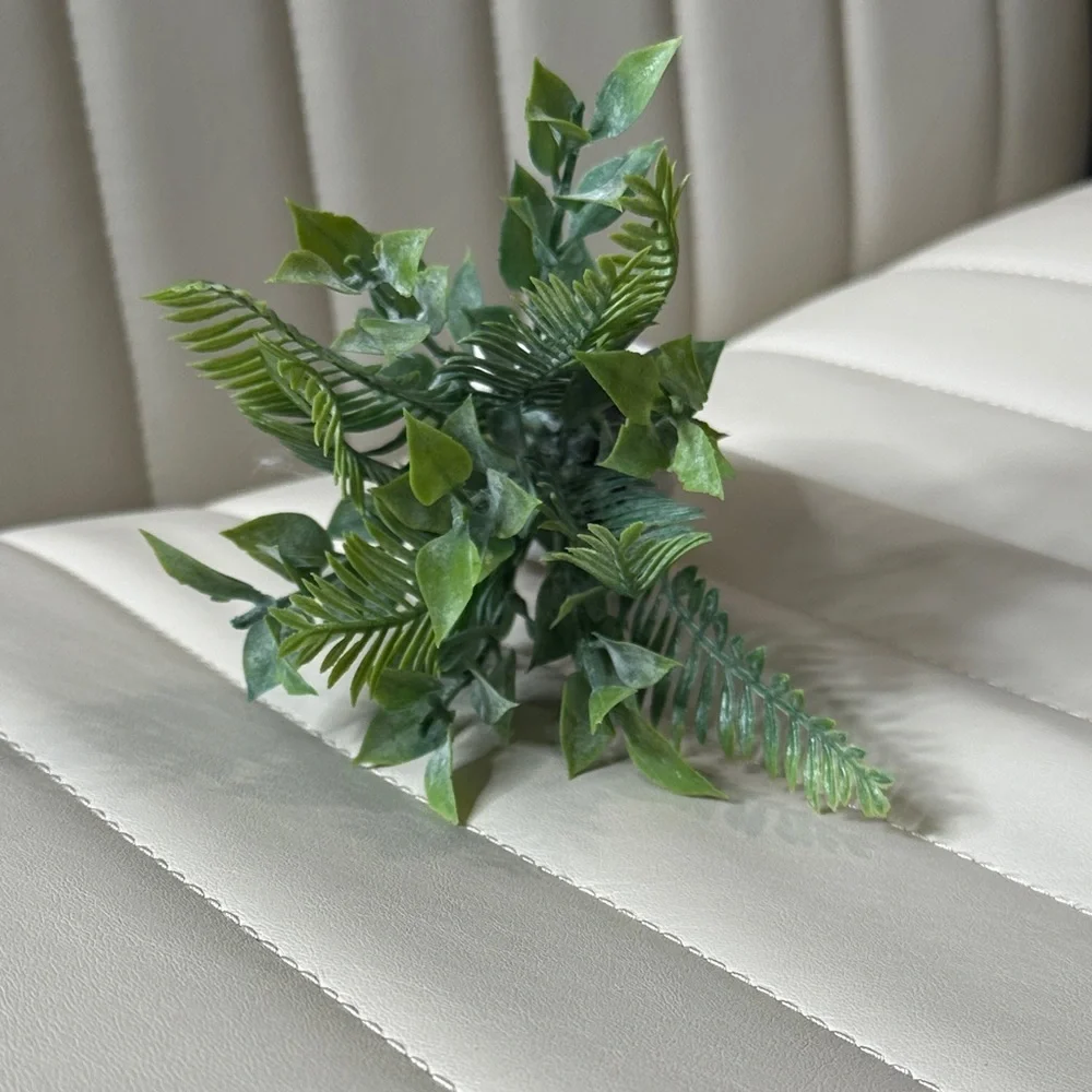 Artificial Green Fern in White Planter 6”x6” base is 2”x2” square textured NWOT